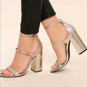 STEVE MADDEN Parson Gold Ankle Strap Heels